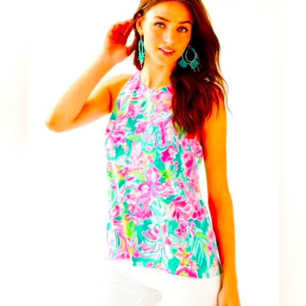 LILLY PULITZER Lyle Halter “Hot on the Scene” Floral Print Sleeveless Neck Top
